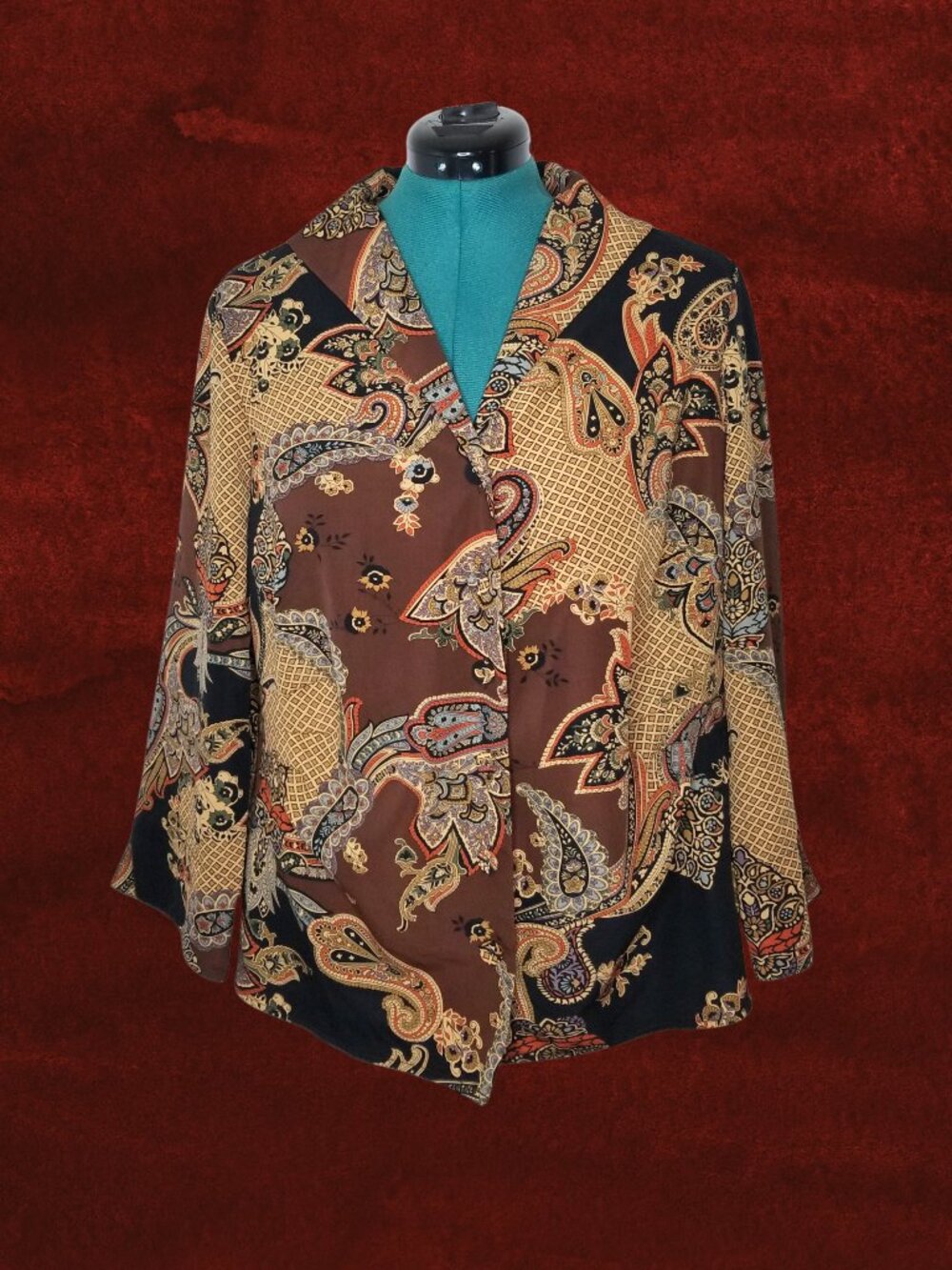 CJ Banks Button-up Blouse in Brown Paisley, Size X